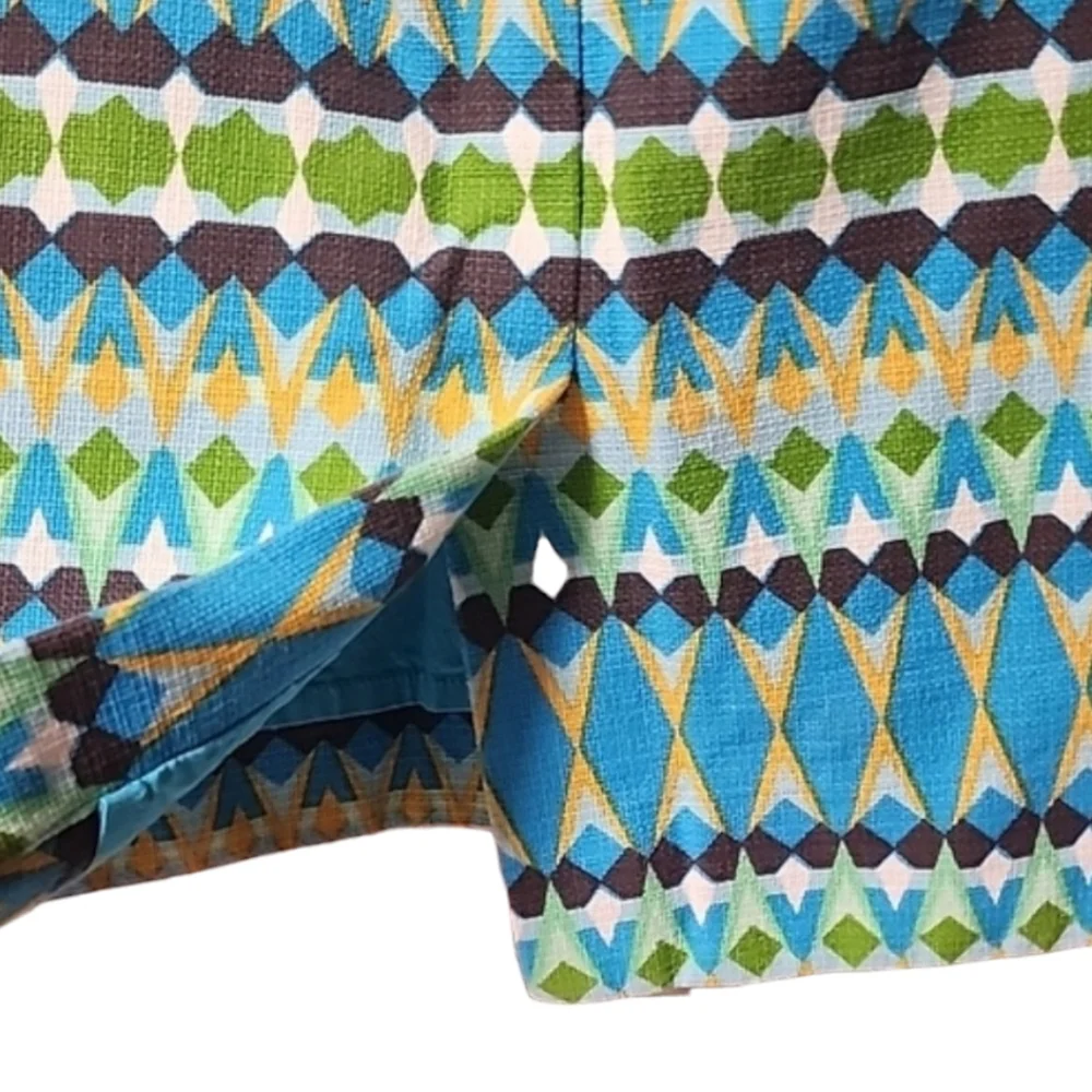 J CREW The Pencil Skirt 6 Midi Blue Geometric Batik Geometric Abstract Art Vibe